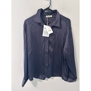 New‎ Djerf Avenue Satin Shirt Anthracite Long Sleeve, Black Size XL